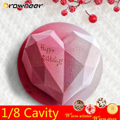 1/8 Cavity 3D Diamond Love Heart Shape Mold Silicone Chocolate Cookie Muffin Baking Tool Sponge Mousse Dessert Cake Decorating