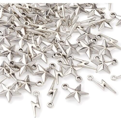 1 Set Antique Silver Color Tibetan Style Star Lightning Bolt Alloy Pendants Charms for Earring Bracelet Jewelry DIY Craft Making
