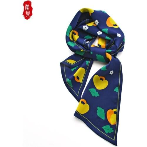100%silk long scarf fashion women hair band scarves ribbon foulard design neckerchief headscarf bandana warp gift for girls