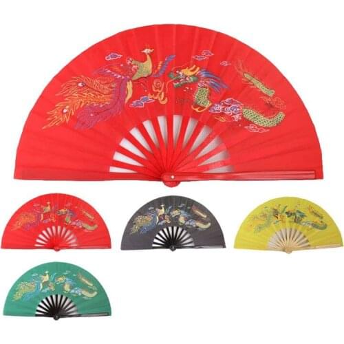 4colors bamboo ribs green/black/red dragon-phoenix taijiquan martial arts fan kung fu ring fan wushu mulan performance fans