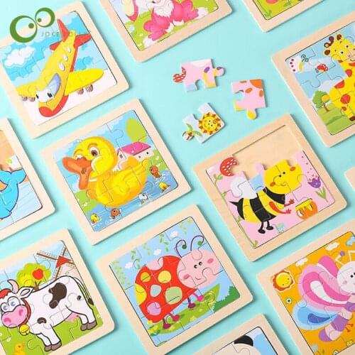 4PCS/lot Kids Toy Wood Puzzle Wooden 3D Puzzle Jigsaw for Children Baby Cartoon Animal/Traffic Puzzles Educational Toy GYH