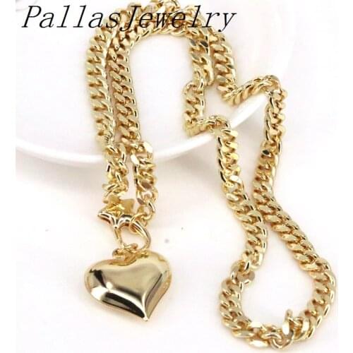 5Pcs, Gold Color necklace link chain heart pendant necklace fashion jewelry women accessories