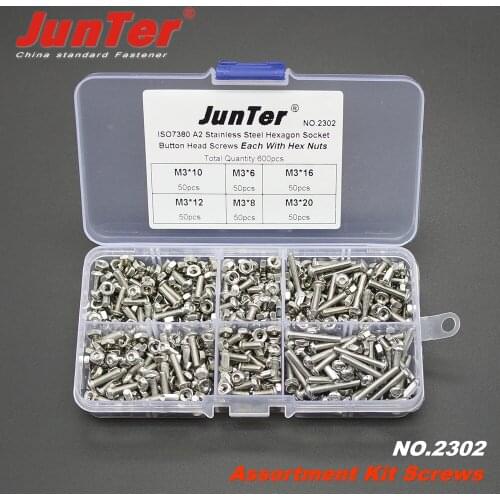 600pcs M3 (3mm) A2 Stainless Steel ISO7380 Button Head Allen Bolts Hexagon Socket Screws With Nuts Assortment Kit NO.2302