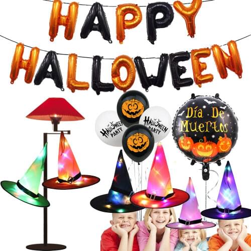 Amawill Halloween Witch Hats Decoration Kids LED Glowing Witch Light Hat Halloween Costume Headwear Props Outdoor Hanging Decor