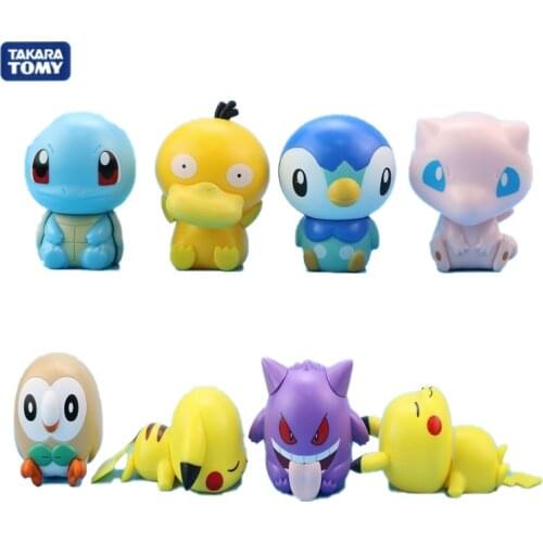 8pcs/bag Takara Tomy Pokemon Pikachu Anime Figure Psyduck Bulbasaur Charmander Squirtle Anime Action Figures Toys for Children