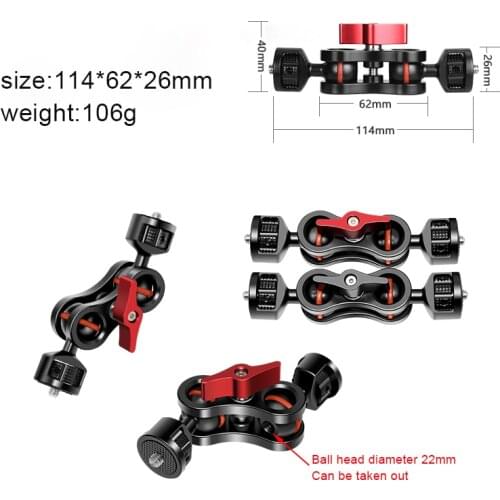 Aluminum Alloy Dual Ballhead Hot Shoe Magic Arm Mount Adapter 360degree Ball Head with 1/4'' Screw for DSLR Camera/Camcorder