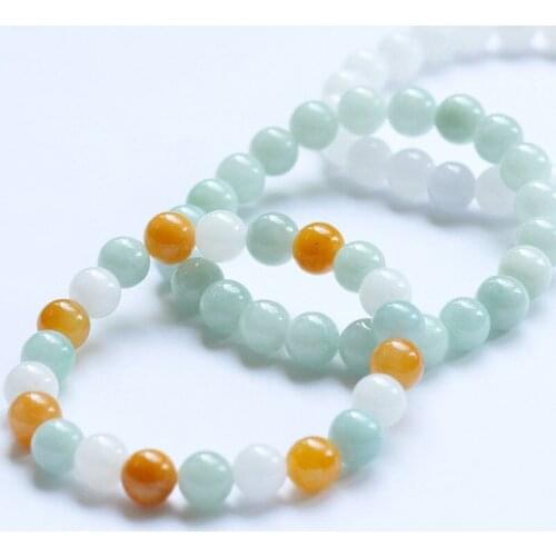8mm Genuine Natural Huanglong Jade & Jadeite Bead Bracelet White Green Yellow