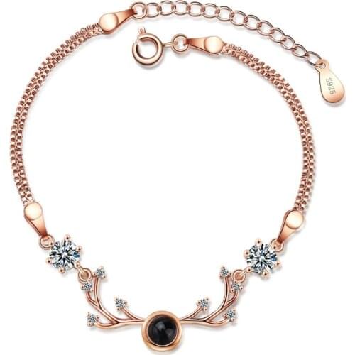 100 Languages Projection Elk Antlers Bracelets & Bangles For Women Trend Creative 925 Sterling Silver Party Gifts Jewelry SAB72