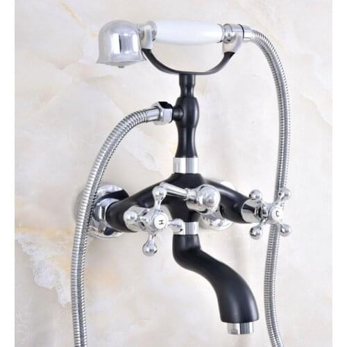 Black Silver Bathtub Faucets Telephone Style Tub Mixer Taps Dual Handle Bathroom Bath Shower Faucet with Handshower zna602