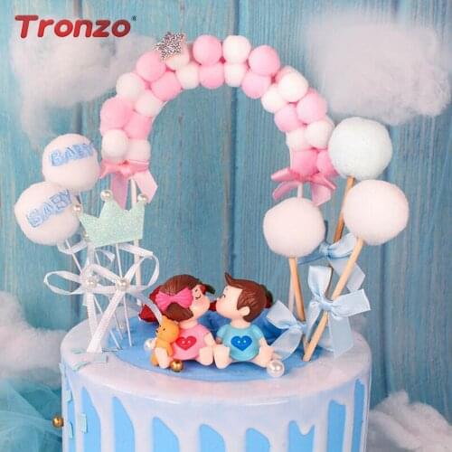 Tronzo Cake Decoration Arch Hair Ball Pink Blue Soft Cloud Cake Topper Baby Shower Lover Birthday DIY Cake Flags Party Supplies