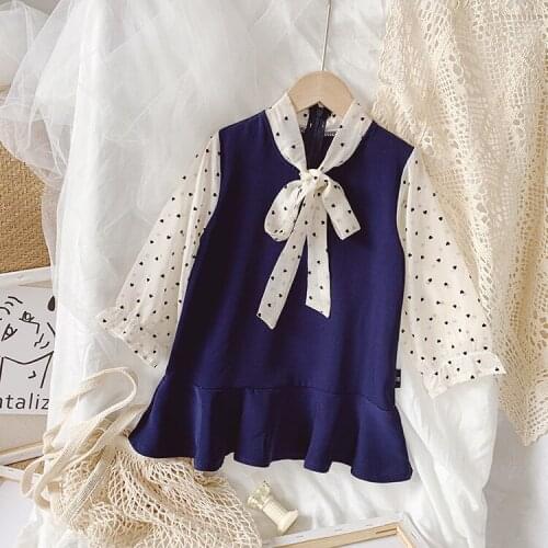 2020 Girl Spring Autumn Summer Dress Sweet Dot Bow Long Sleeved Fashion Elegant Princess Dresses Children Clothes Vestido