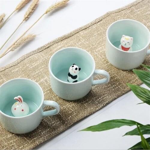 Porcelain Creative Cute Cartoon Ceramic Coffee Mugs 3D Animal Milk Tea Cup Birthday Gifts Celadon Water Cup Office Drinkware