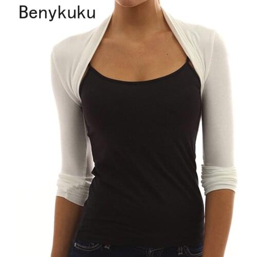 Black White Long Sleeve Cardigan 2021 Spring Summer Fashion Bolero Femme Women Open Stitch Coats Jackets Basic Cropped Top