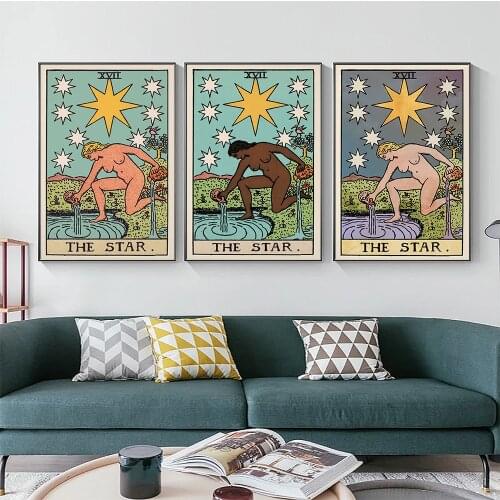 The Star Tarot Card Print Painting Woman With Black Yellow Skin Poster Watercolor Abstract Canvas Livingroom Wall Decor Picture