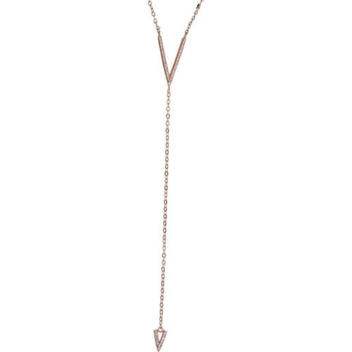 Classic lariat necklaces Y shape necklace danity rose gold color long chain micro pave cz V charm women jewelry