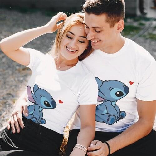 Disney Kawaii Lilo Stitch Oversize T-shirts Women Aesthetic Clothes Stitch Love you Printed Cute Plus Size Womens Clothing