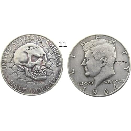 FK(11) Hobo Creative 1964 Franklin Silver Half Dollar skull zombie skeleton hand carved Silver Plated Silver Plated Copy Coins