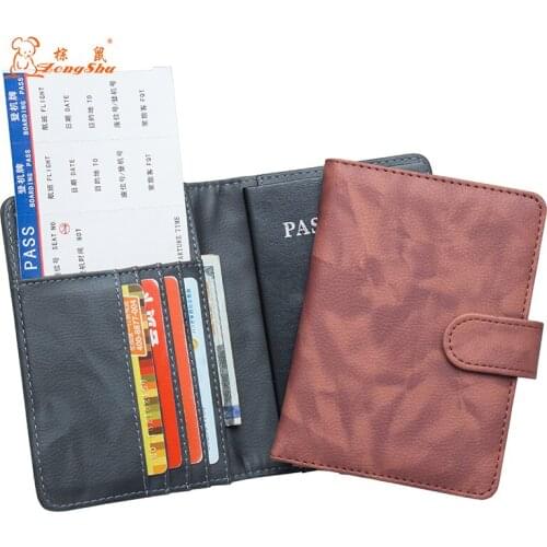Brown solid Color buckle women passport cover Built in RFID Blocking Protect personal information(Acceptable customization)