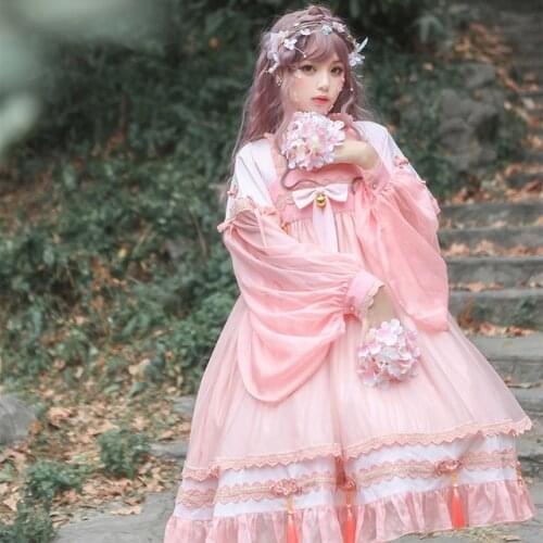 Royal fairy Chinese Han Dynasty style soft sister Princess LOLITA dress female ruffles stitching original cute gown dress F1416