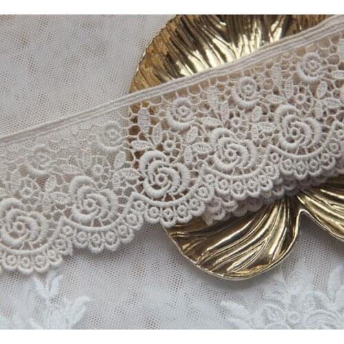 3yards/lot new beige cotton rose flower lace trim single side diy decoration textiles material W122