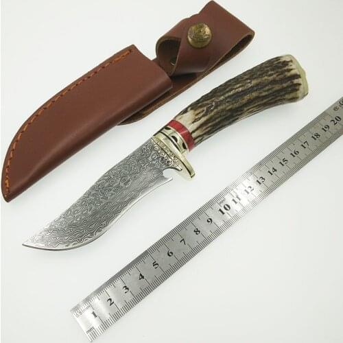 100% damascus steel knife blade hunting knife Antlers horn handle handmade damascus forged steel Straight knife