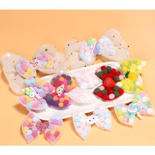 Cute kawaii hair clip Fashion Girls' Tulle Hair Bow Clips Colorful Fluffy Ball Stars Lined Alligator Hairpin Hair Accessories