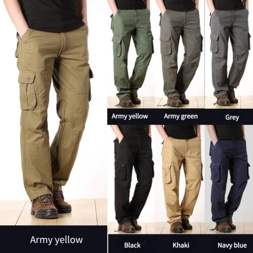 Mens Overalls Outdoor Casual Trousers Multi-pocket Loose Straight-leg Casual Pants High-quality Military Style Male Trousers