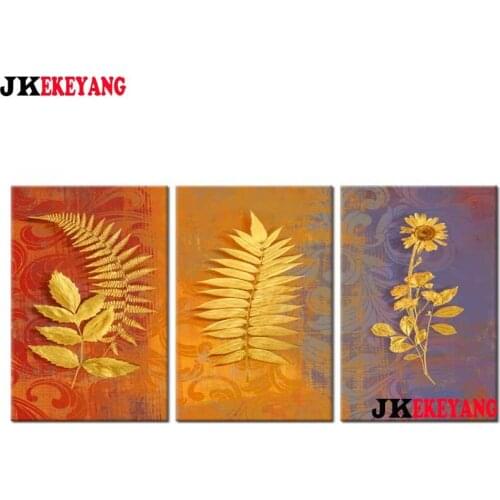 3pcs 5D Diy round/square diamond painting Golden leaves Diamond Mosaic Embroidery cross stitch Y4204