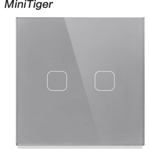 Minitiger AC220V, 2 Gang 1Way Light Wall Touch Screen Switch EU standard Touch Switch 4 Color Crystal Glass Panel Touch Switch