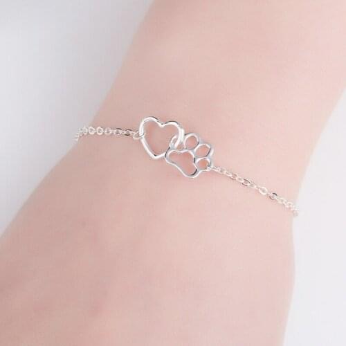 Charming Heart Chain Bracelets Dog Cat Pet Paw Charm Bangles For Women Girls Gold Silver Color Metal Bracelets Jewelry