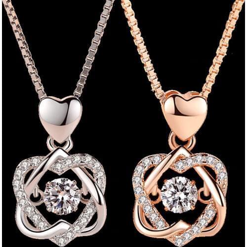 Fashion Romantic Double Heart Flower Pendant Necklace with Zircon Rose Gold/Silver Color Necklace For Women Jewelry