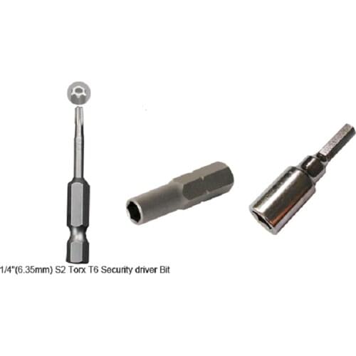 6.35mm 1/4" to 4mm Insert Bit adapter and Hex 4mm to 6.35mm 1/4" Scewdriver adaptor w/ T6 security screwdriver Bit for Mac Mini