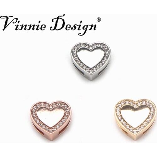 Vinnie Design Jewelry Crystal Heart Slide Charms for 10mm Keeper Stainless Steel Mesh Wrap Bracelets 10pcs/lot Wholesale