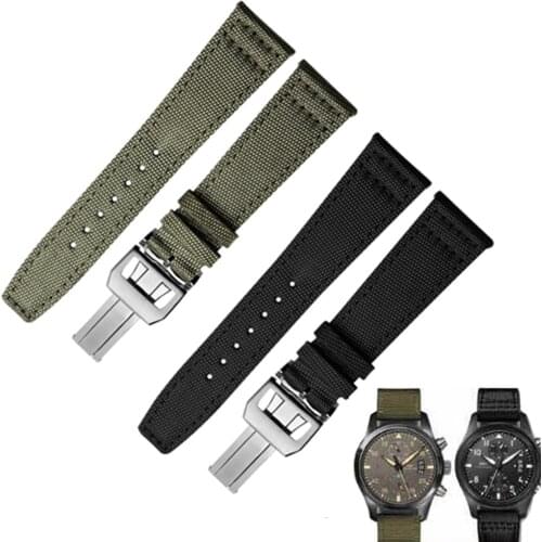 20mm 21mm 22mm Nylon Canvas Fabric Watch Band for Iwc Pilot Spitfire Timezone Top Gun Strap Folding Clasp Belts Wristwatch Strap