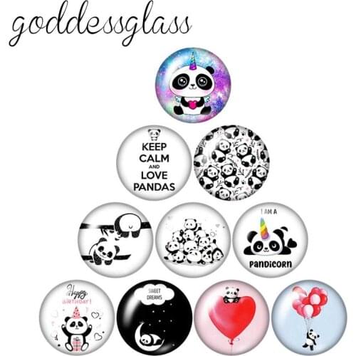 Lovely Cartoon Panda Cute 10pcs mixed 12mm/18mm/20mm/25mm Round photo demo glass cabochon flat back Making findings