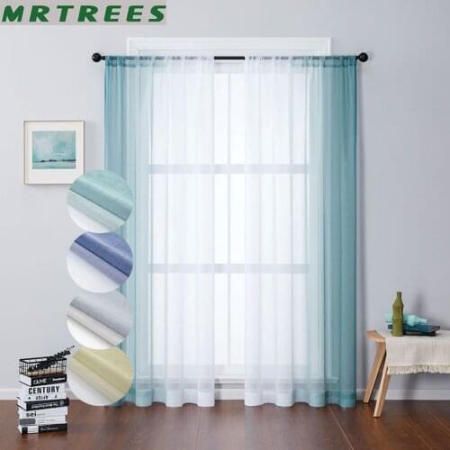 MRTREES Gradient Tulle Curtains for Living Room Bedroom Organza Voile Curtains Window Treatment Deep Blue Panels Drapes