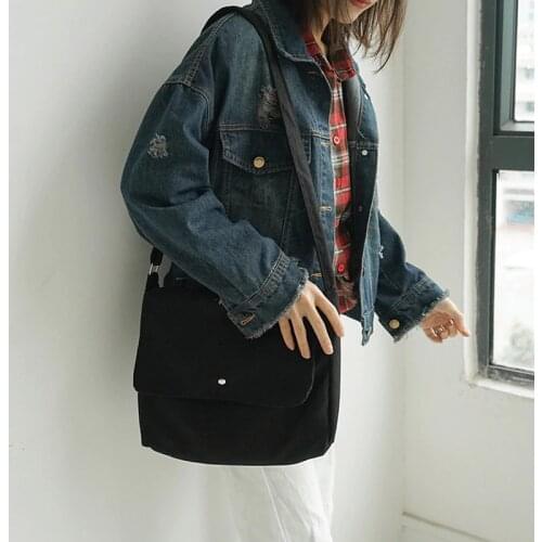 Women Canvas Bag Simple Cotton Cloth Fabric Casual Tote Students School Books Messenger Bags Foldable Soft Zipper Shoulder Bag