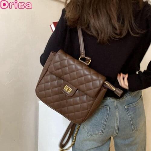 Driga Solid Color Backpacks For Women 2021 Fashion Female Shoulder Bags Chain Handbags New Lozenge Large Capacity Pu Leather Bag