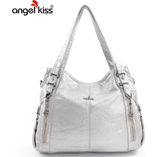 Angelkiss Purse and Handbags - Soft Washed PU Leather Shoulder Bags