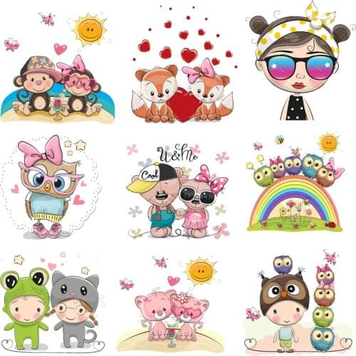 Iron on Transfer for Clothing Patches Fusible Thermo-stickers for Children Diy Cute Animal Applique PVC Textile Vinyl Stripes C