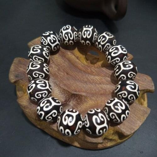 Tibetan Classical Dragon Pattern Buddhist Bead Bracelet Natural Agate Men and Women Lucky Jewelry Gift