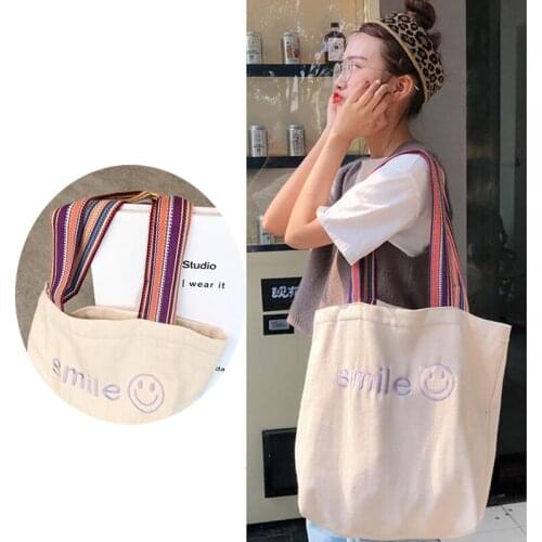 Hanfeng Ins Fabric Embroidery Smiley Face Large Capacity Student Leisure Commuter One-shoulder Womens Bag