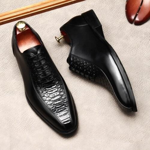 Italian Luxury Black Men Wedding Dress Shoes Genuine Leather Lace Up Mens Oxford Brogue Classic Business Formal Shoes Size 45
