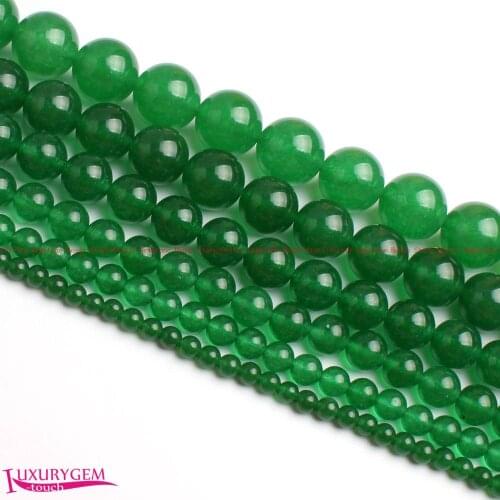 High Quality 4,6,8,10,12,14mm Smooth Natural Green Jades Round Shape DIY Gems Loose Beads Strand 15" Jewelry Making wj380