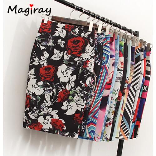Magiray Floral Print High Waist Pencil Skirt Fashion Bodycon Skirts Womens Summer 2020 Knee Length Elastic Saia 23 Colors C574