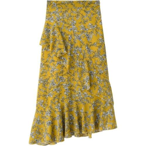 Irregular Floral Skirt Female Spring And Summer 2019 New High Waist Was Thin Chiffon Bag Hip Fishtail Skirt Women