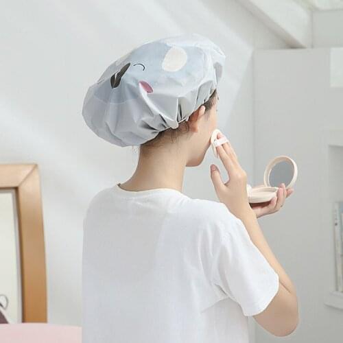 Women Shower Cap Cartoon Print Waterproof Wide Elastic Band Shower Hair Cover Unisex Washable Bath Cap Bathroom Products