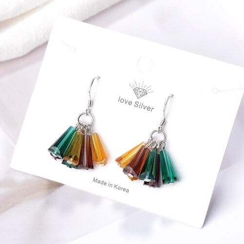 BVE13 925 Sterling Silver Elegant Colorful Rainbow Crystal Female Drop Earrings Promotion Jewelry Women Birthday Gift Cheap