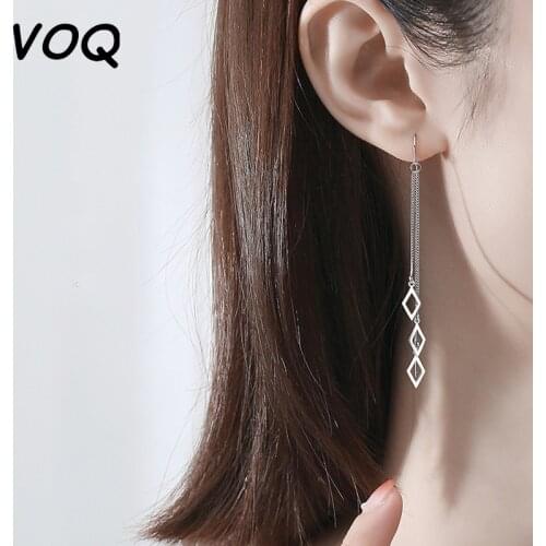 VOQ 925 Sterling Silver Geometric Rhombus Earrings Women Ladies Wedding Fashion Jewelry Gifts