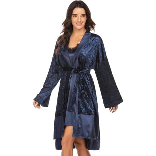 AECU Sexy Women Robe & Gown V Neck Women Sleepdress Elegant Satin Gown Bathrobe Home Pajamas Satin Robe Sexy Robe